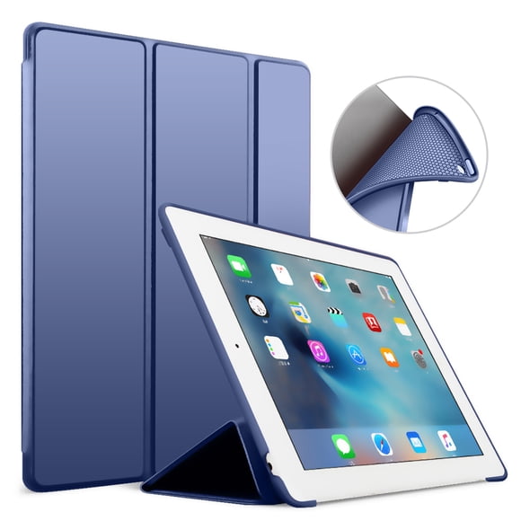 For Apple ipad Pro 10.5" 2017 Tablet Case Smart Wake Cover flip Leather Tri fold Sleeve Soft shell stand for A1701 A1709 A1852 PU Navy ipad 10.2 2021 9th