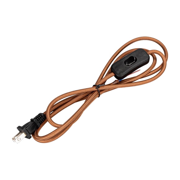 FSLiving Brown Zig Zag Fabric Plug in Cord with Button Switch Decorative Stylish Flat Plug Stripped Ends Ready for Wiring Industrial Vintage Retro DIY Projects, 5.9'/1.8M