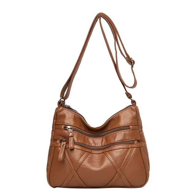 Soft Leather Shoulder Bag, Moms Bag, Ladies Multi Compartment Crossbody Bag, Large Capacity Soft Leather Bag