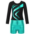 thumbnail image 3 of TiaoBug Girls 2Pcs Rhinestone Tracksuit Long Sleeve Gymnastics Dance Outfit Leotard with Shorts Unitard C05 12, 3 of 7