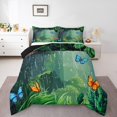 thumbnail image 1 of Erosebridal Ensembles de Literie Papillon Bleu Orange Grand Lit avec Couette, Insert de Couette Feuilles de Jungle Vertes, Réversible 3 Pcs, 1 of 8