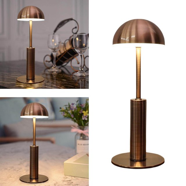 pitrice Dimmable Table Lamp Bar Decor Battery Desk Bedside Mushroom Bronze