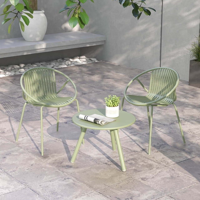 Costway 3 Pieces Bistro Set All Weather PP Patio Conversation Set with Round Coffee table Green