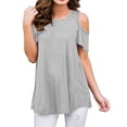 thumbnail image 2 of Off the Shoulder Shirts for Women Summer Short Sleeve Solid Color Tank Top Ladies Plus Size Beach Flowy Tees Blouse (3X-Large, GrayA1), 2 of 5