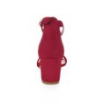 thumbnail image 2 of BLISSFUL STEP Women's Shoes Open Toe Mid Block Heel Ankle Strap Faux Suede Sandals Deep Red 4.5, 2 of 8