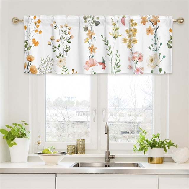 Birdeem Valances for Windows, Bathroom Curtains Window, Short Floral Small Window Valance Curtains for Bathroom Kitchen Cafes Thermal Insulating Tier Curtains 52X18Inch Colorful Flowers Leaves Plants
