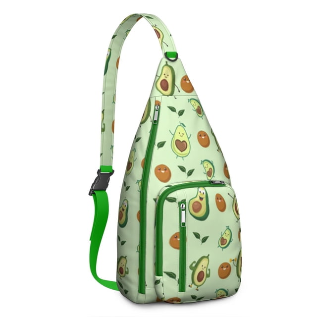 Green Avocado Sling Backpack - Healthy Fruit Art Print, Fashionable Multi-Functional Travel Bag