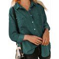 thumbnail image 1 of MAWCLOS Ladies Loose Curved Hem Denim Shirts Office With Pockets Tops Blackish Green L, 1 of 3