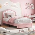 thumbnail image 3 of Twin Size Upholstered LED Platform Bed Frame with Storage Drawer Princess Velvet Design No Box Spring Needed Pink, 3 of 7