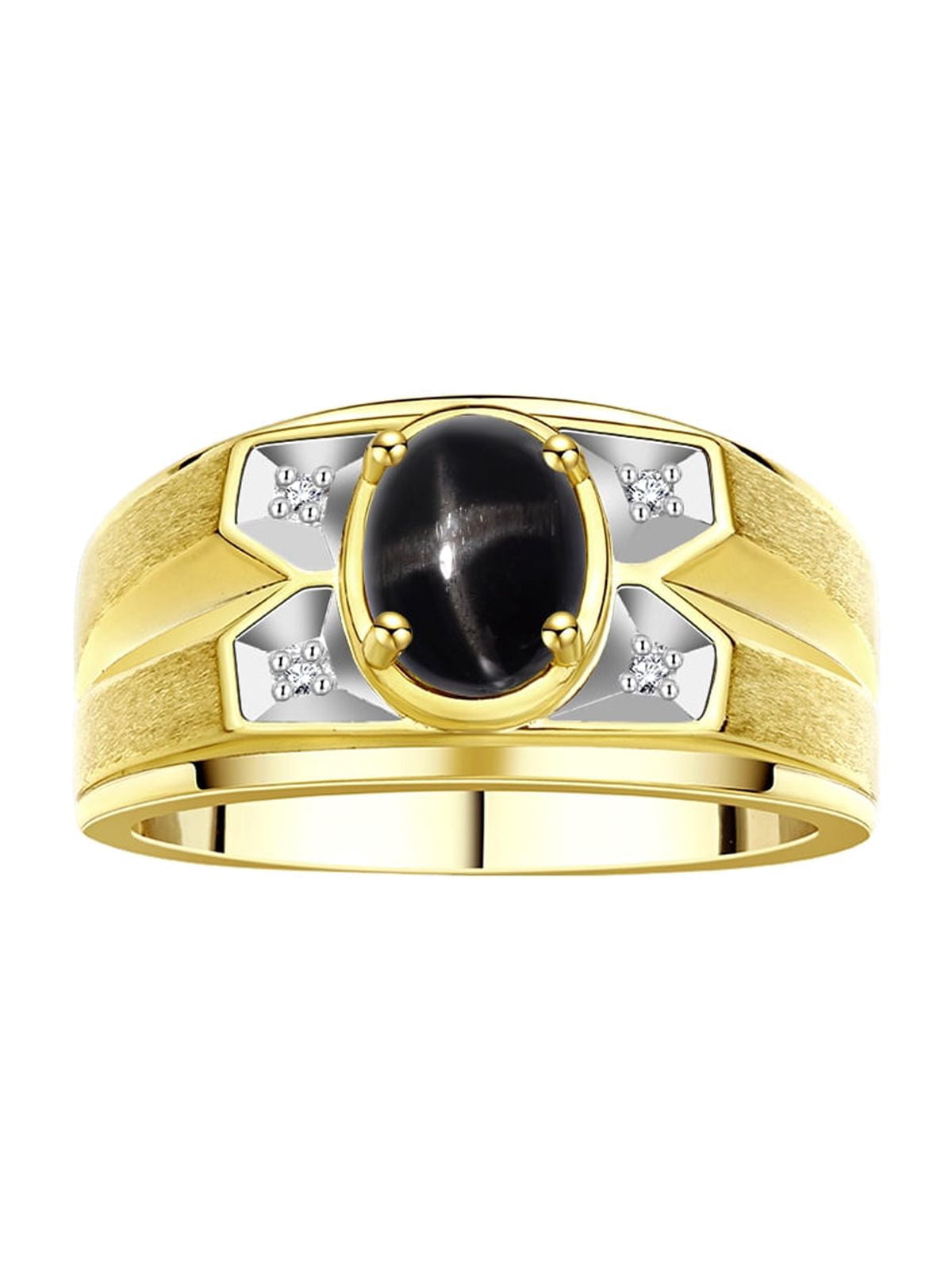 RYLOS Men's Rings 14K Yellow Gold Rings Classic Designer Style 8X6MM Gemstone & Diamond Ring Black Star Sapphire March Birthstone Rings For Men Size 13