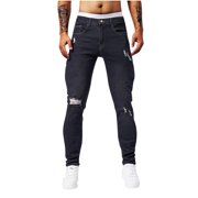 LNWUY Men's Trendy Fashion Slim Fit Jeans Stretch Destroyed Ripped Skinny Jeans Side Striped Denim Pants Black 31