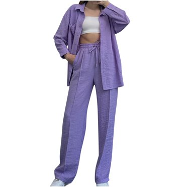 XZNGL Women Long Sleeve Soild Blouse Tops +Trousers Suit Sets