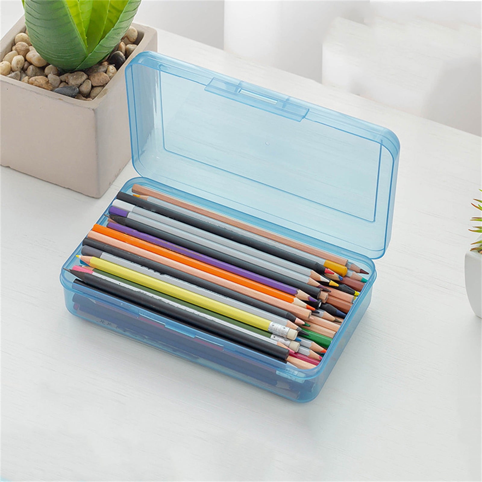 Lolmot Trousse à Crayons en Plastique avec Couvercle à Pression, Transparente