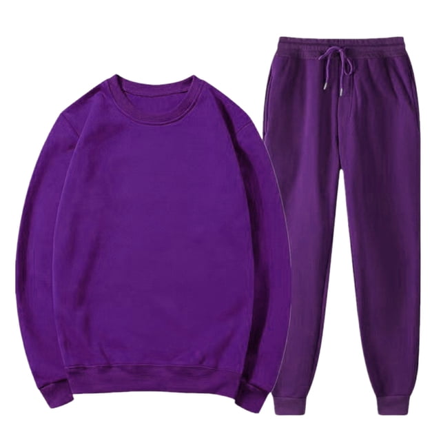 Weiqiqre Sweat Suits for Men Solid Color Loose Fit Basic Pullover Round Neck Sweatshirt Sport Jogging Suits
