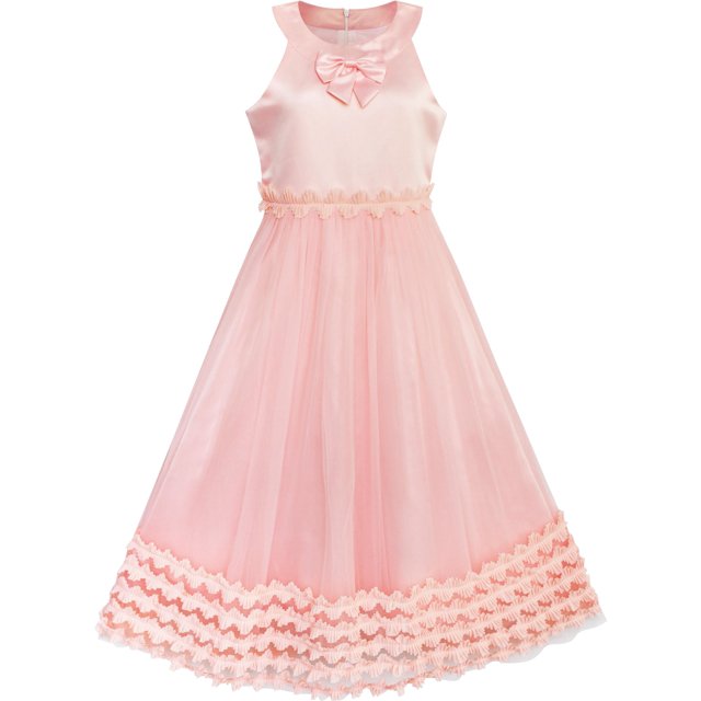 Flower Girls Dress Halter Bow Tie Ruffle Wedding Bridesmaid 8 Years