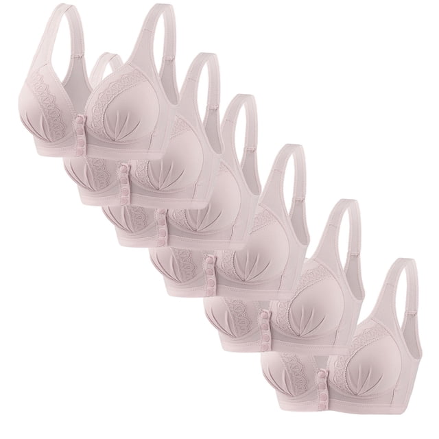 FAIWAD 6 Pack Bras for Women Front Closure Button No Underwire Everyday Bralettes Pregnant Plus Size Breathable Daily Bras