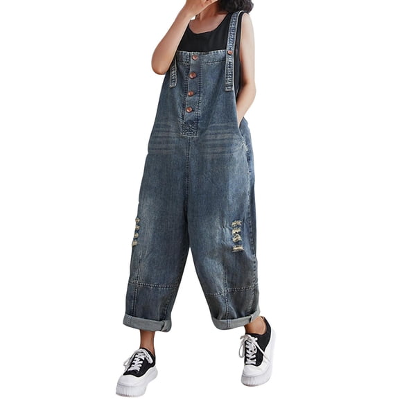 HBFAGFB Combinaison Pantalon en Denim pour Femmes Mode Jeans à Jambe Grand Combinaisons Tendance avec Poches Bleu Taille TG