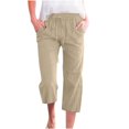 thumbnail image 1 of Pantalons Capri Décontractés pour Femmes Jambe Droite Taille Élastique avec Poches, 1 of 5