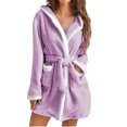 thumbnail image 1 of RXIRUCGD Mode Femmes Décontracté Uni Manches Longues Dames Ample Poche Garder au Chaud Peignoirs Faux Velours Tenue de Nuit Robe Chemises de Nuit( Violet, Taille:S ), 1 of 6