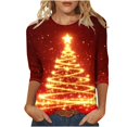 thumbnail image 2 of QIPOPIQ Hauts à Col Rond pour Femmes Manches 3/4 Coupe Ample Chemises Décontractées Basiques Unies Blouses Liquidation, 2 of 4