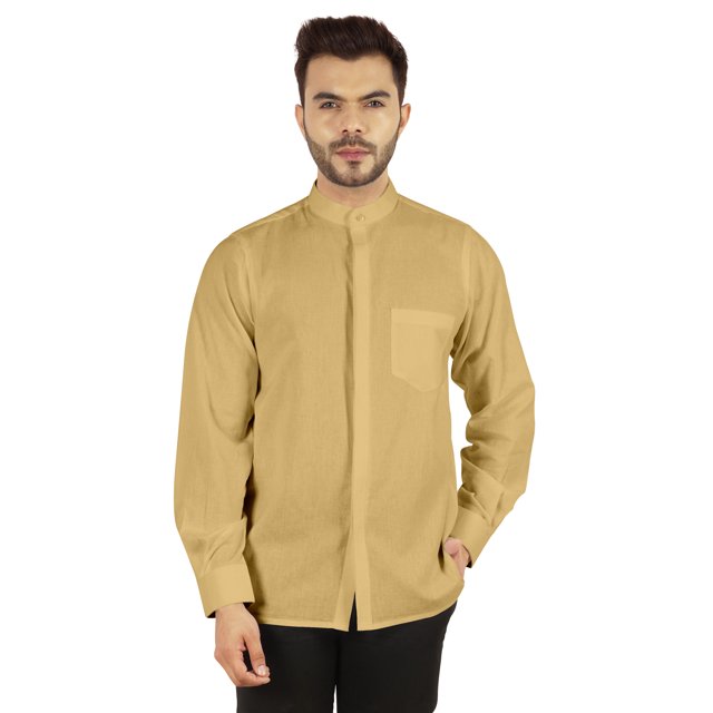 Bestman Solid Button-Down Shirt For Mens Chinese Collar Front Placket Formal Shirts