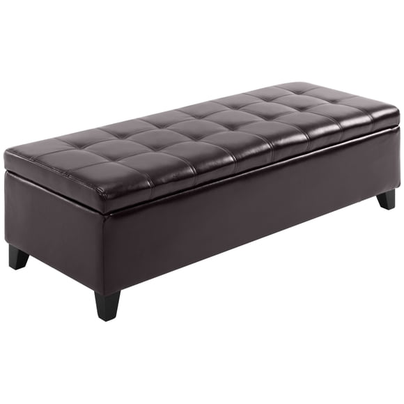 HOMCOM Storage Ottoman Bench, Foot Rest with Solid Wood Legs, Brown