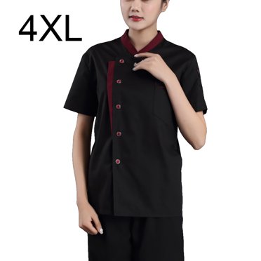 VONKY Chef Short Sleeve Breathable Breasted Cooking Clothes Catering Uniform Summer Bakery Unisex Workwear Restaurant Kitchen Black M Black XL