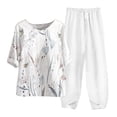 thumbnail image 2 of Ensembles Détente pour Femmes 2 Pcs Tenues Décontractées pour Femmes Col Rond Manches 5/4 Haut et Pantalon Impression Numérique Ensemble Deux Pièces Ensembles Grande Taille en Liquidation, 2 of 3