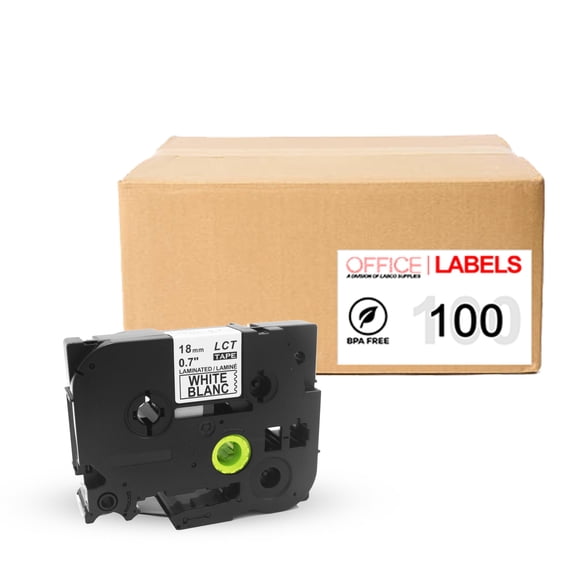 100 Pack of TZe241 Black on White Compatible Tape for Brother 3/4" (18mm x 8m)