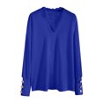 thumbnail image 5 of WUANDIXFA Oversize Sweaters for Women Solid Color V Neck Lace Stitching Buttons Long Sleeves Sweater Blue,M, 5 of 5