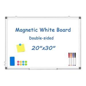 Tableau blanc double-sidé Erase sèche, 20" x 30" Panneau d'Erase à sec pour mur avec cadre en aluminium argenté, Tableau blanc magnétique pour bureau, Maison, École, Cuisine