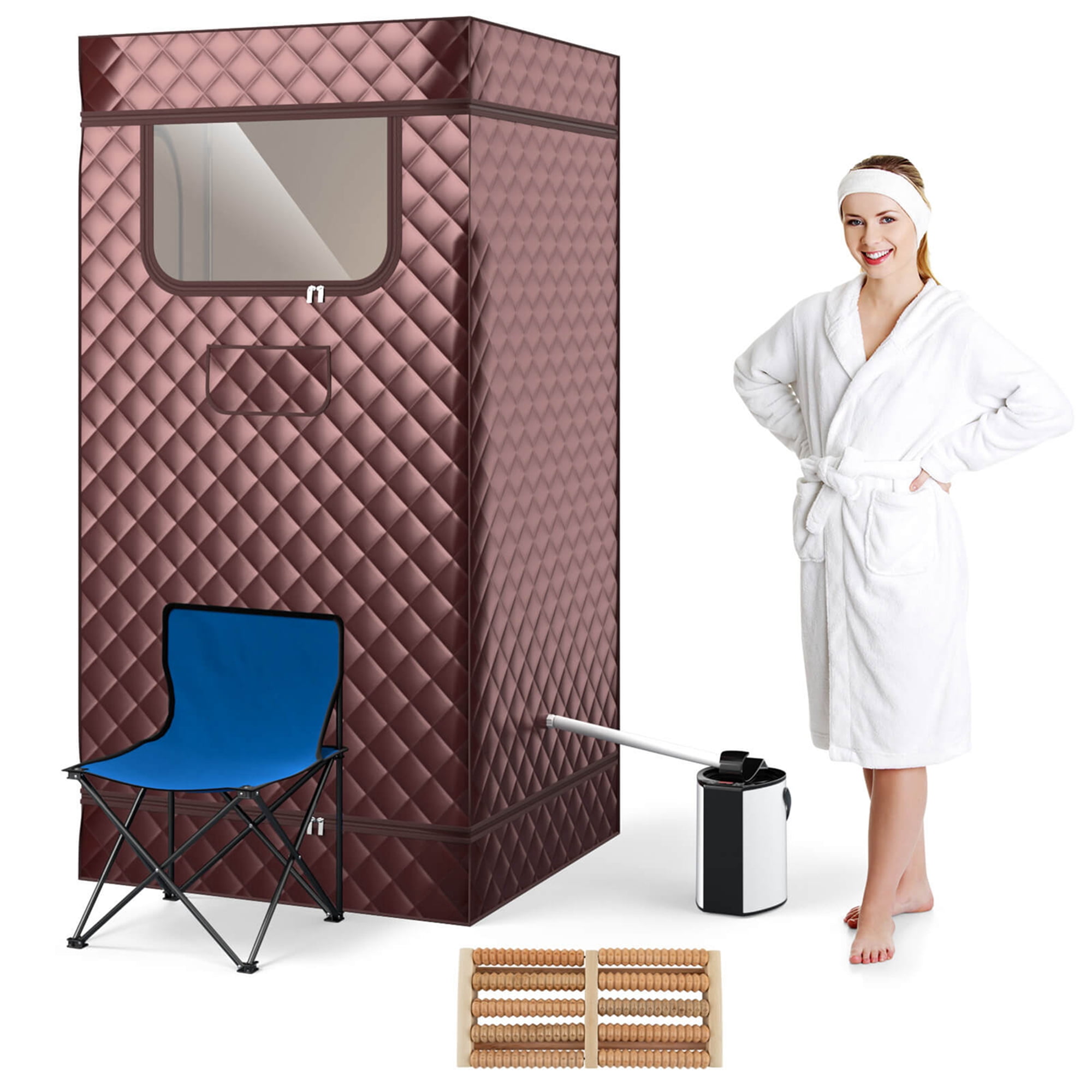 Costway Portable Steam Sauna for Home Full Body Sauna Box with 3L Steam Generator Brown
