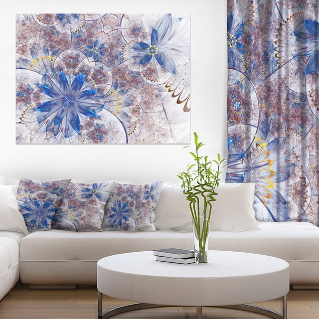 Blue Brown Grungy Floral Shapes - Large Floral Wall Art Canvas