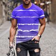 thumbnail image 2 of Penkiiy T-Shirt Homme Décontracté Col Rond Rayé Imprimé Chandail Entraînement Physique Manches Courtes Blouse m Violet, 2 of 5