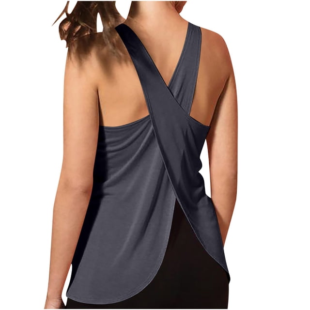 Dealovy Womens Yoga Tank Tops V Neck Loose Sleeveless Workout Running Gym Basic Tunic Tops