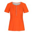 thumbnail image 4 of AherBiu Womens Tops Summer Button Round Neck Solid Color Ruched Dressy Casual Loose Tunics Tshirts, 4 of 4