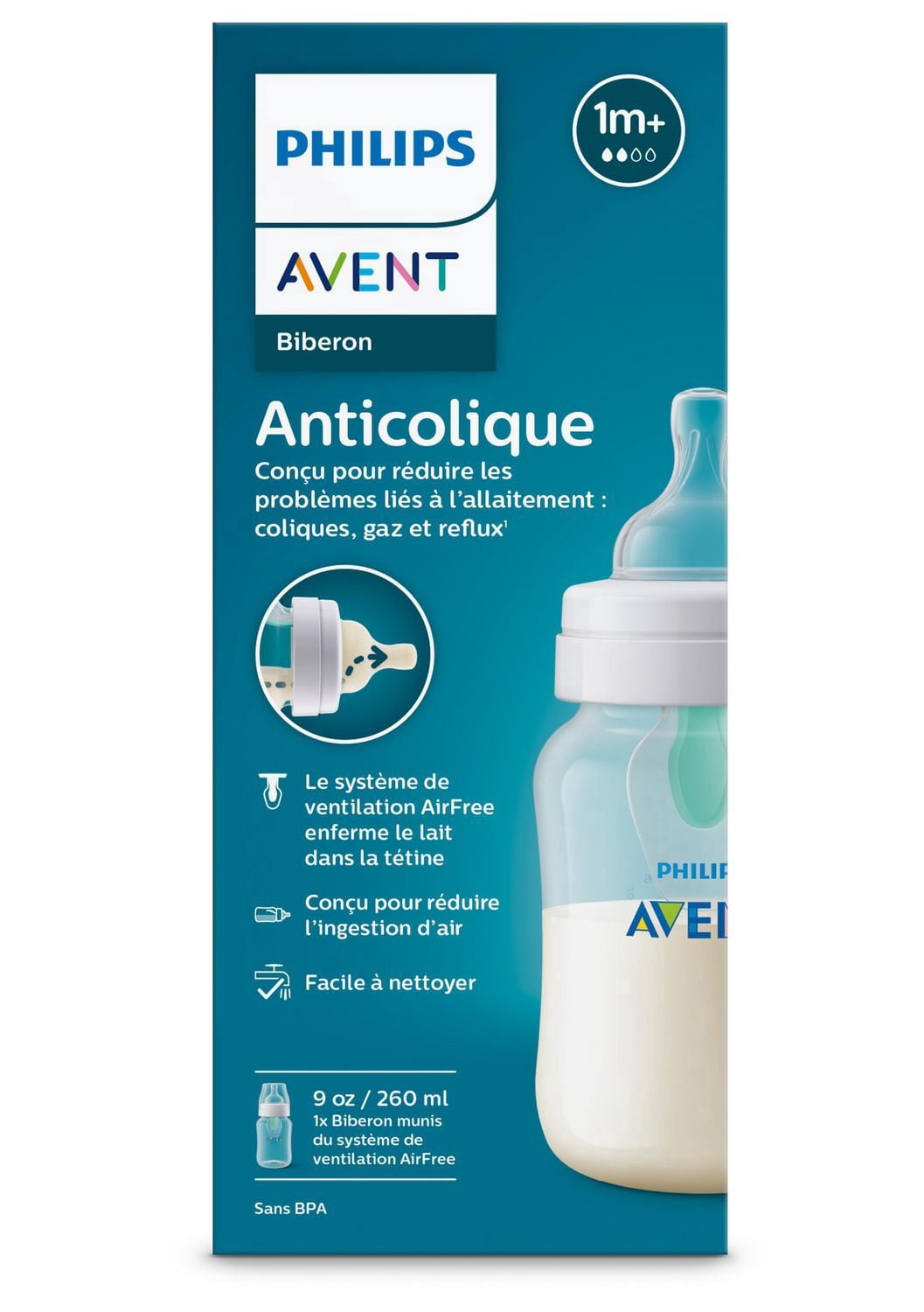 Philips Avent Anti-colic Baby Bottle with AirFree Vent, 9oz x 1pk, SCY703/01
