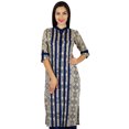 thumbnail image 1 of Bimba Kurta Droite en Coton Bleu à Col Mandarin pour Femmes avec Poches, Tunique Blouse Décontractée d'Été, 1 of 2