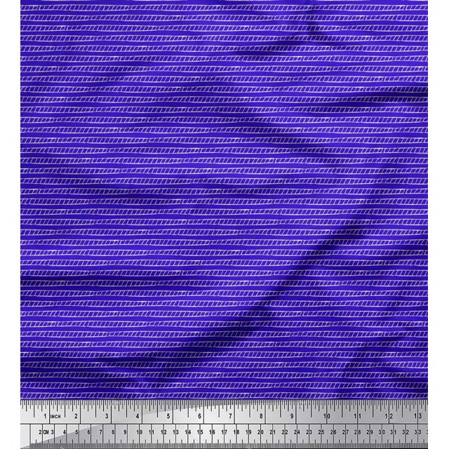 Soimoi Tissu Bleu Moss Georgette Rayé Imprimé à la Main au Mètre 42 Pouces de Large