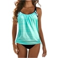 thumbnail image 3 of Jinhomg Tummy Control Swimsuits for Women 2 Piece Rash Guard Tankini Sets Casual Solid Spaghetti Strap Bathing Suit Tops with Bottoms Spring Saving Light Blue L, 3 of 8
