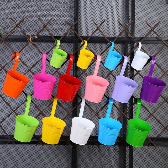 Hanging Flower Pot Sturdy Natural Style Iron Exquisite Metal Bucket for Balcony White L