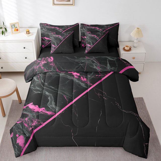 Ensemble de couette marbré noir YST, 7 pièces, motif abstrait en pierre de roche, jumeau