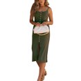thumbnail image 4 of Women Stretchy Slim Dress, Ribbed Knit Dress Tight Fit Round Neck  For Party Army Green XXL, 4 of 8