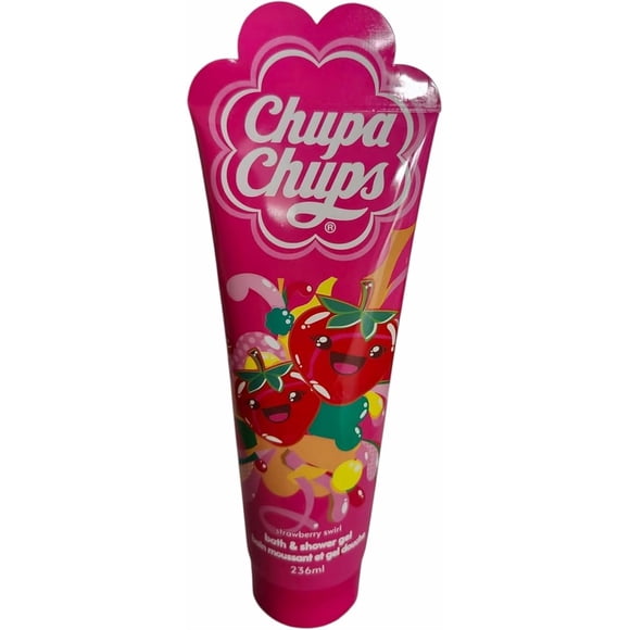 Chupa Chups Gel pour le Bain et la Douche à la Fraise Tourbillonnante, 236 ml, Rose
