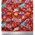 thumbnail image 1 of Soimoi Silk Fabric Leaves, & Rose Floral Print Fabric by Yard 42 Inch Wide, 1 of 3