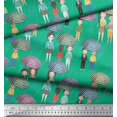 thumbnail image 1 of Soimoi Green Poly Georgette Fabric Monsoon Theme Human Figure Decor Fabric Printed Yard 42 Inch Wide, 1 of 5