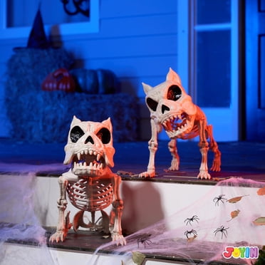 Joyfy 2 Pcs Dog Skeleton Halloween Decoration with Poseable Joints, 16"(41 cm) Plastic Animals Halloween Skeleton for Indoor Outdoor Halloween Decorations, Haunted House Party Props