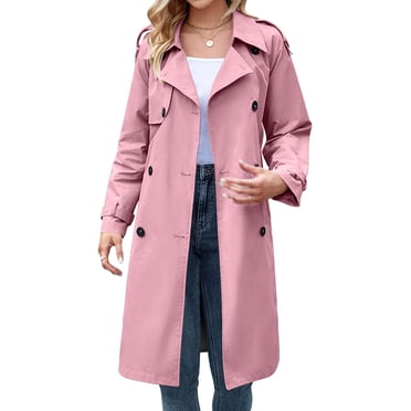 Women'S Double Breasted Long Trench Coat Windproof Classic Lapel Slim Overcoat with Belt Khaki XXL