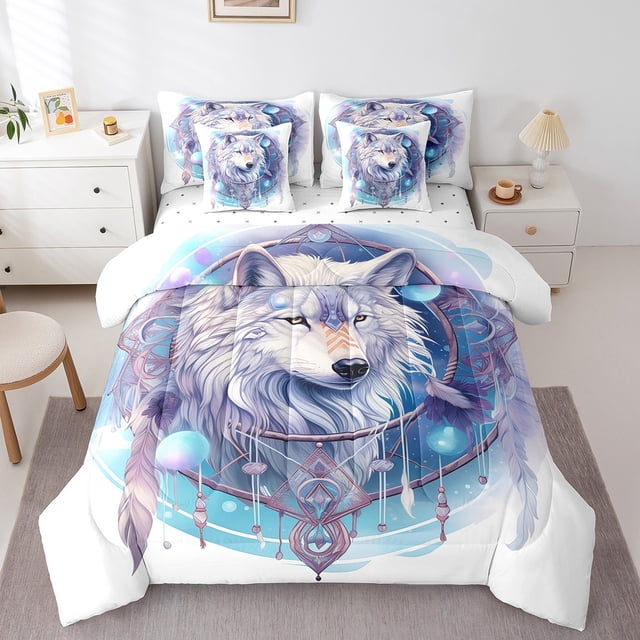 YST Dreamcatcher Wolf Comforter Set Boho Chic White Polyester Comforter & Duvet Type, King (7 Count)