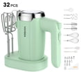 thumbnail image 1 of VAVSEA 500W Electric Hand Mixer with 5 Speeds & 32 Accessories, Handheld Mixer Includes 2 Whisks, 2 Dough Hooks, 2 Beaters, Cake Decorating Kit with Storage Base, New, Green, 1 of 9